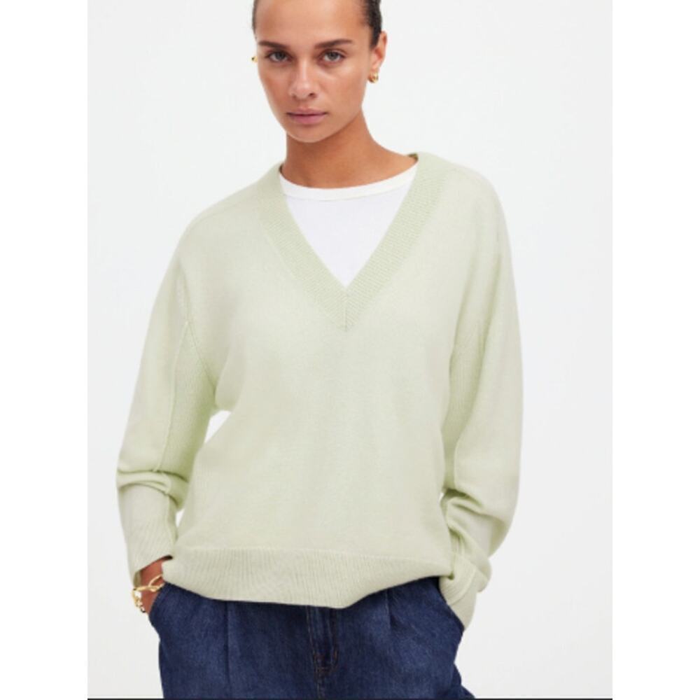 NWT Madewell Cashmere V-Neck Sweater in Heather Pale Green NS661 Size XL